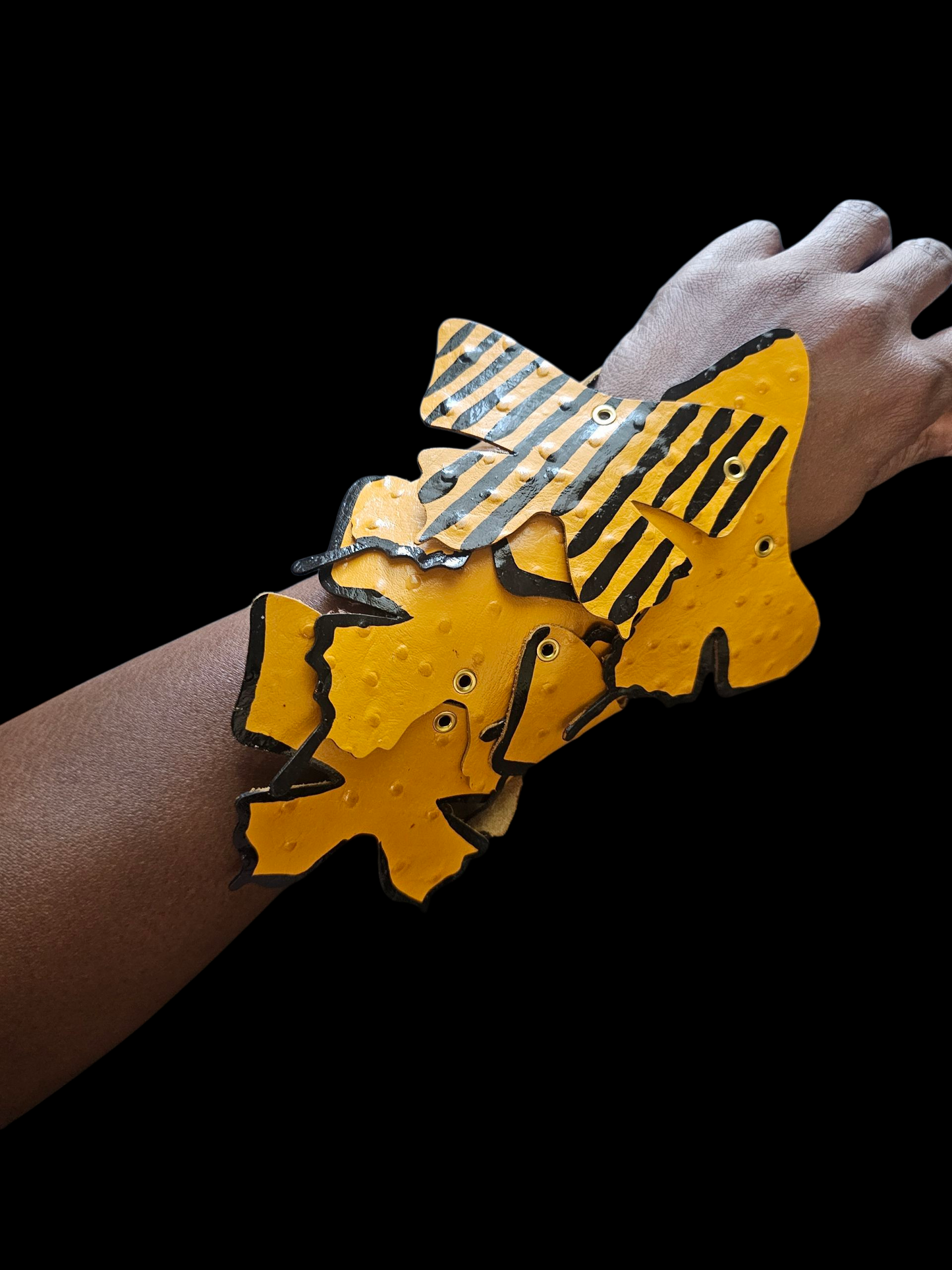 Leather Wrist Cuff #6 (Butterflies in Black and Gold)